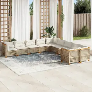 vidaXL Salon de jardin avec coussins 10 pcs beige résine tressée pas cher