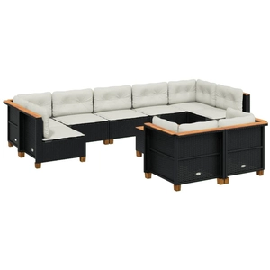 vidaXL Salon de jardin 10 pcs avec coussins noir résine tressée pas cher