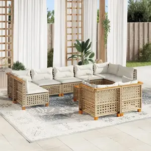 vidaXL Salon de jardin avec coussins 10 pcs beige résine tressée pas cher