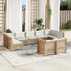 vidaXL Salon de jardin avec coussins 9 pcs beige résine tressée pas cher