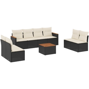 vidaXL Salon de jardin 9 pcs avec coussins noir résine tressée pas cher
