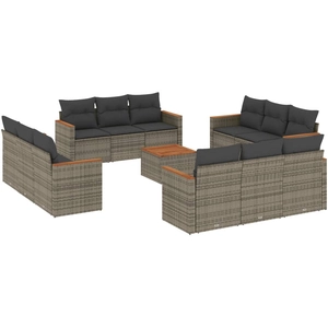 vidaXL Salon de jardin avec coussins 12 pcs gris résine tressée pas cher