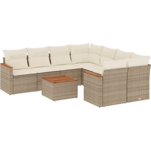 vidaXL Salon de jardin avec coussins 9 pcs beige résine tressée pas cher