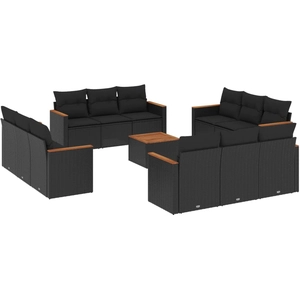 vidaXL Salon de jardin 12 pcs avec coussins noir résine tressée pas cher