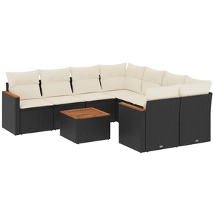 vidaXL Salon de jardin 9 pcs avec coussins noir résine tressée pas cher
