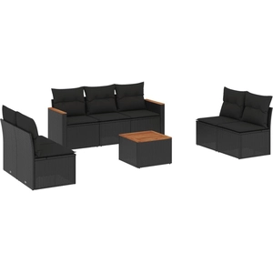 vidaXL Salon de jardin 8 pcs avec coussins noir résine tressée pas cher