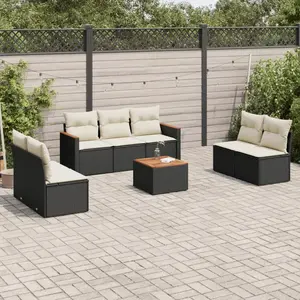vidaXL Salon de jardin 8 pcs avec coussins noir résine tressée pas cher