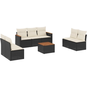 vidaXL Salon de jardin 7 pcs avec coussins noir résine tressée pas cher