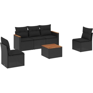 vidaXL Salon de jardin 5 pcs avec coussins noir résine tressée pas cher
