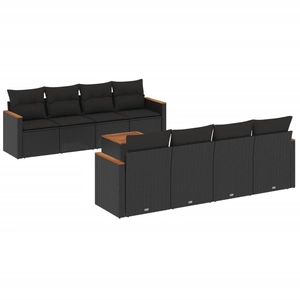vidaXL Salon de jardin 9 pcs avec coussins noir résine tressée pas cher