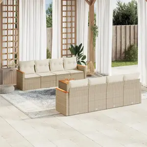 vidaXL Salon de jardin avec coussins 9 pcs beige résine tressée pas cher