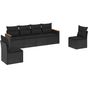 vidaXL Salon de jardin 6 pcs avec coussins noir résine tressée pas cher