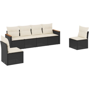 vidaXL Salon de jardin 6 pcs avec coussins noir résine tressée pas cher