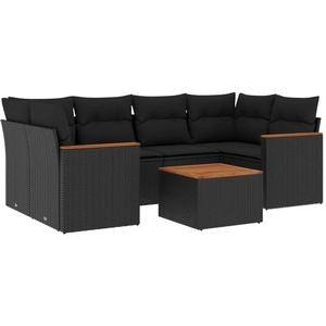 vidaXL Salon de jardin 7 pcs avec coussins noir résine tressée pas cher