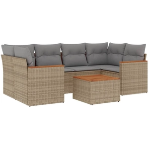 vidaXL Salon de jardin avec coussins 7 pcs beige résine tressée pas cher