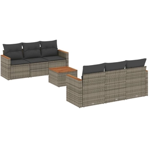 vidaXL Salon de jardin avec coussins 7 pcs gris résine tressée pas cher