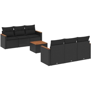 vidaXL Salon de jardin 7 pcs avec coussins noir résine tressée pas cher