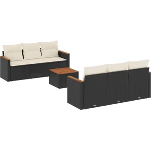 vidaXL Salon de jardin 7 pcs avec coussins noir résine tressée pas cher