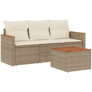 vidaXL Salon de jardin avec coussins 4 pcs beige résine tressée pas cher