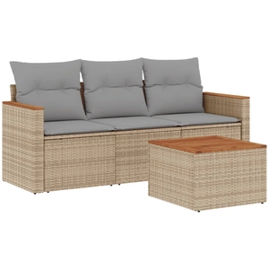 vidaXL Salon de jardin avec coussins 4 pcs beige résine tressée pas cher