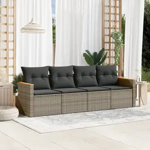vidaXL Salon de jardin 4 pcs avec coussins gris résine tressée pas cher