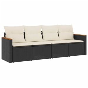 vidaXL Salon de jardin 5 pcs avec coussins noir résine tressée pas cher