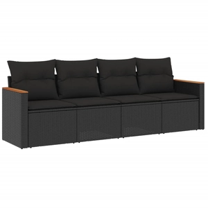 vidaXL Salon de jardin 5 pcs avec coussins noir résine tressée pas cher