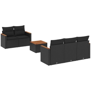 vidaXL Salon de jardin 6 pcs avec coussins noir résine tressée pas cher