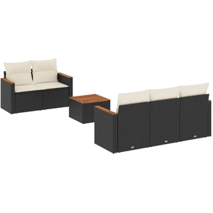 vidaXL Salon de jardin 6 pcs avec coussins noir résine tressée pas cher