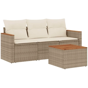 vidaXL Salon de jardin avec coussins 3 pcs beige résine tressée pas cher