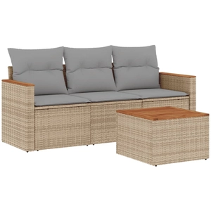 vidaXL Salon de jardin avec coussins 3 pcs beige résine tressée pas cher