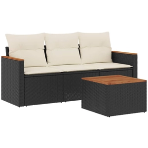 vidaXL Salon de jardin 4 pcs avec coussins noir résine tressée pas cher