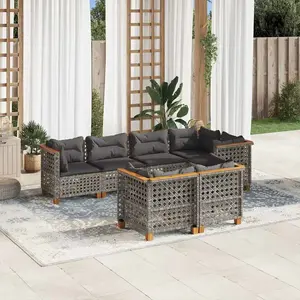 vidaXL Vidaxl Salon De Jardin Avec Coussins 7 Pcs Gris Résine Tressée pas cher