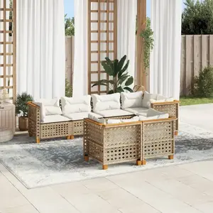 vidaXL Salon de jardin avec coussins 7 pcs beige résine tressée pas cher