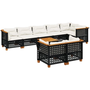 vidaXL Salon de jardin 8 pcs avec coussins noir résine tressée pas cher