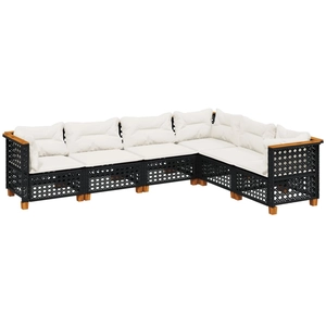 vidaXL Salon de jardin 6 pcs avec coussins noir résine tressée pas cher