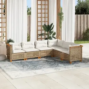 vidaXL Salon de jardin avec coussins 6 pcs beige résine tressée pas cher