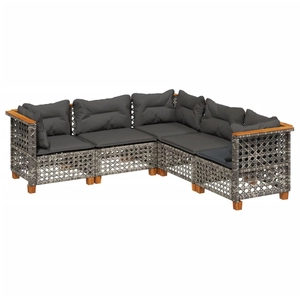 vidaXL Salon de jardin 5 pcs avec coussins gris résine tressée pas cher