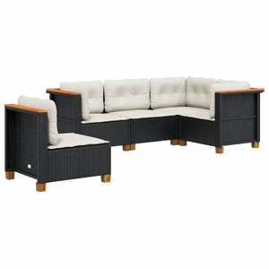 vidaXL Salon de jardin 5 pcs avec coussins noir résine tressée pas cher