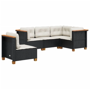 vidaXL Salon de jardin 5 pcs avec coussins noir résine tressée pas cher