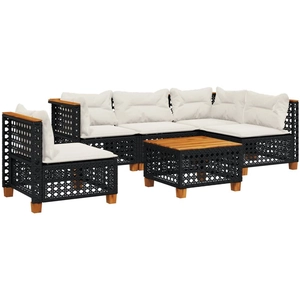 vidaXL Salon de jardin 6 pcs avec coussins noir résine tressée pas cher