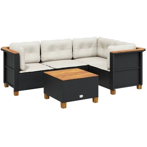 vidaXL Salon de jardin 5 pcs avec coussins noir résine tressée pas cher