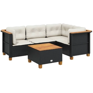 vidaXL Salon de jardin 5 pcs avec coussins noir résine tressée pas cher