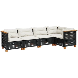 vidaXL Salon de jardin 5 pcs avec coussins noir résine tressée pas cher