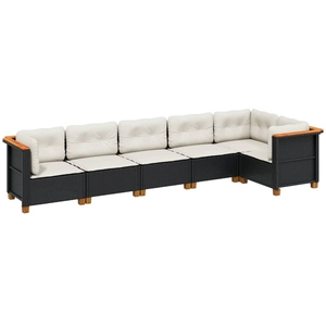 vidaXL Salon de jardin 6 pcs avec coussins noir résine tressée pas cher
