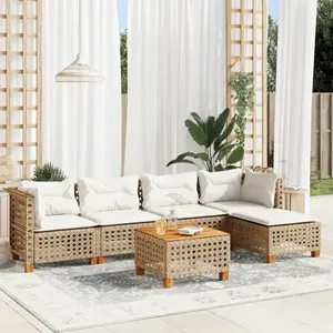 vidaXL Salon de jardin avec coussins 6 pcs beige résine tressée pas cher
