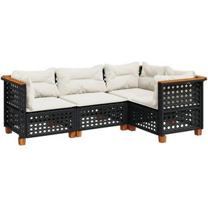 vidaXL Salon de jardin 4 pcs avec coussins noir résine tressée pas cher