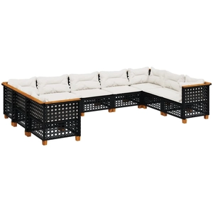 vidaXL Salon de jardin 10 pcs avec coussins noir résine tressée pas cher