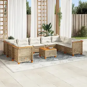 vidaXL Salon de jardin avec coussins 10 pcs beige résine tressée pas cher