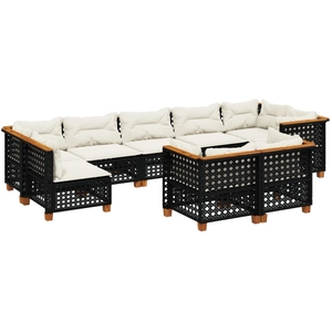 vidaXL Salon de jardin 9 pcs avec coussins noir résine tressée pas cher